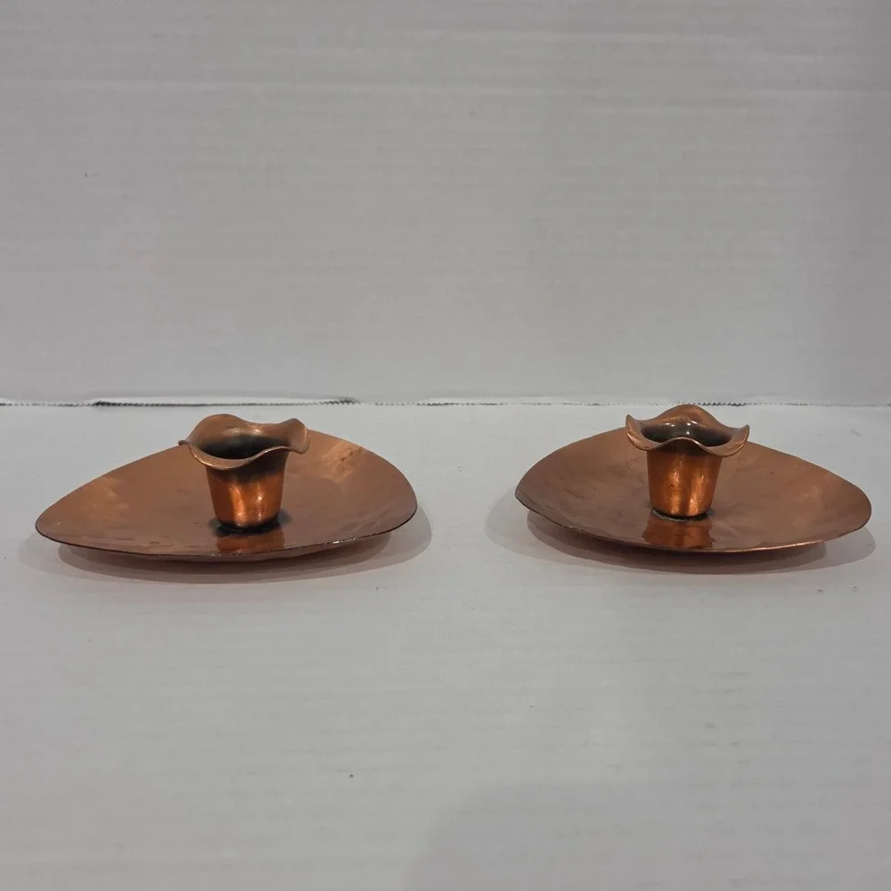 Gregorian Hammered Solid Copper Candle Holders Set of 2 USA Made Vintage 4 Inch